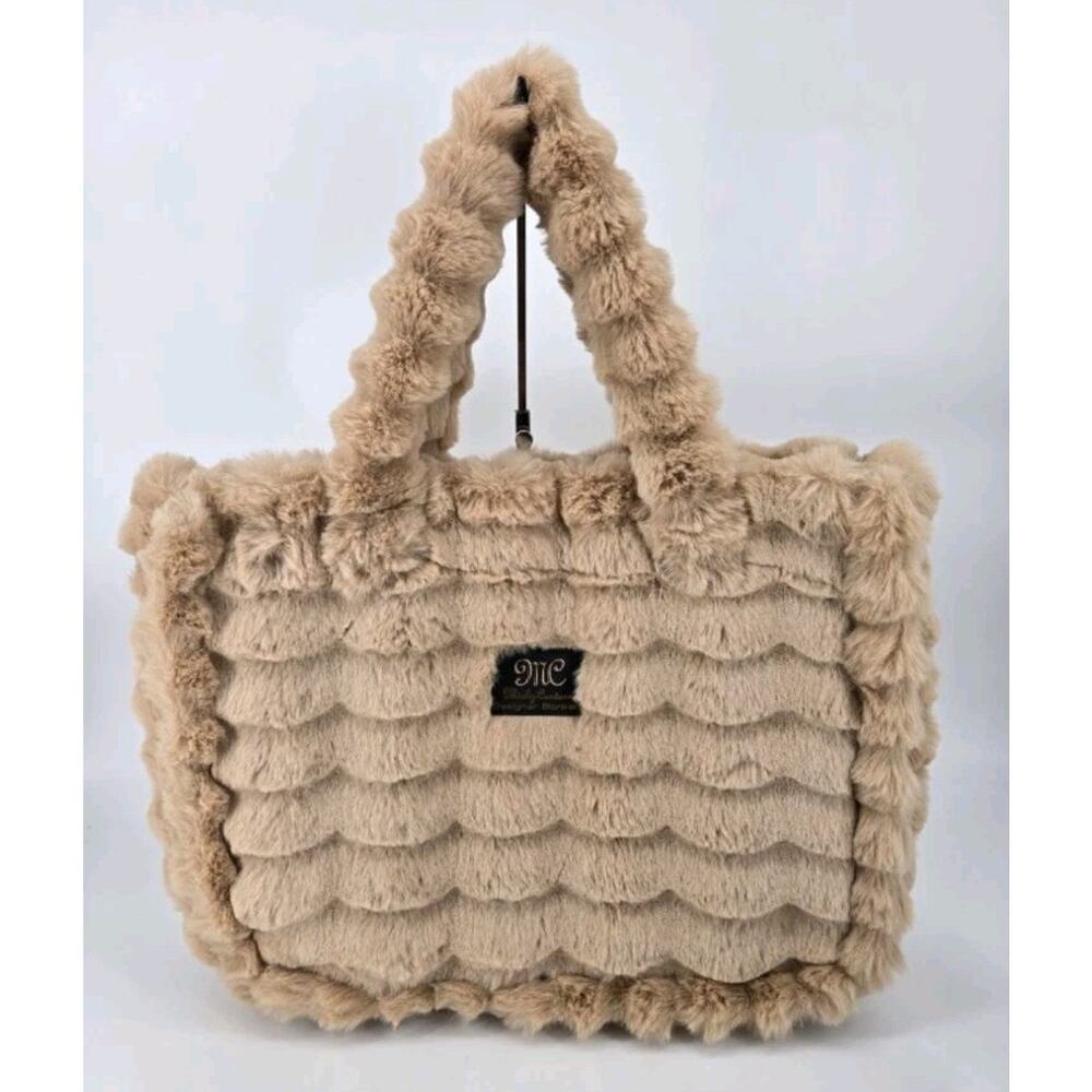 Minky Couture Blanket Annie Ripple Ecru Beige Faux Fur Large Tote Weekender Bag - Picture 11 of 11